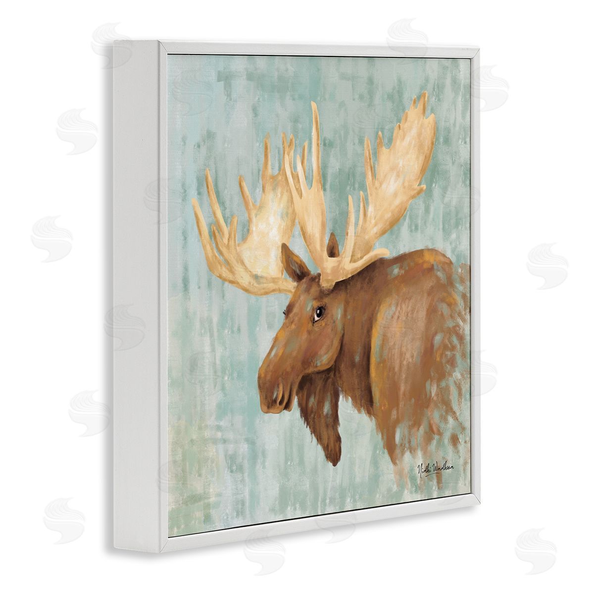 Nidhi Wadhwa Happy Moose Portrait White Framed Glicee Wall Art Print