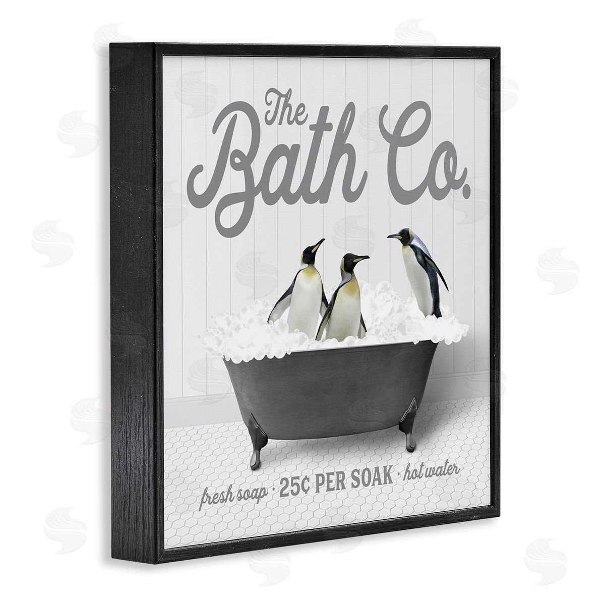 Lettered and Lined Bubble Bath Penguins Black Framed Glicee Wall Art Print