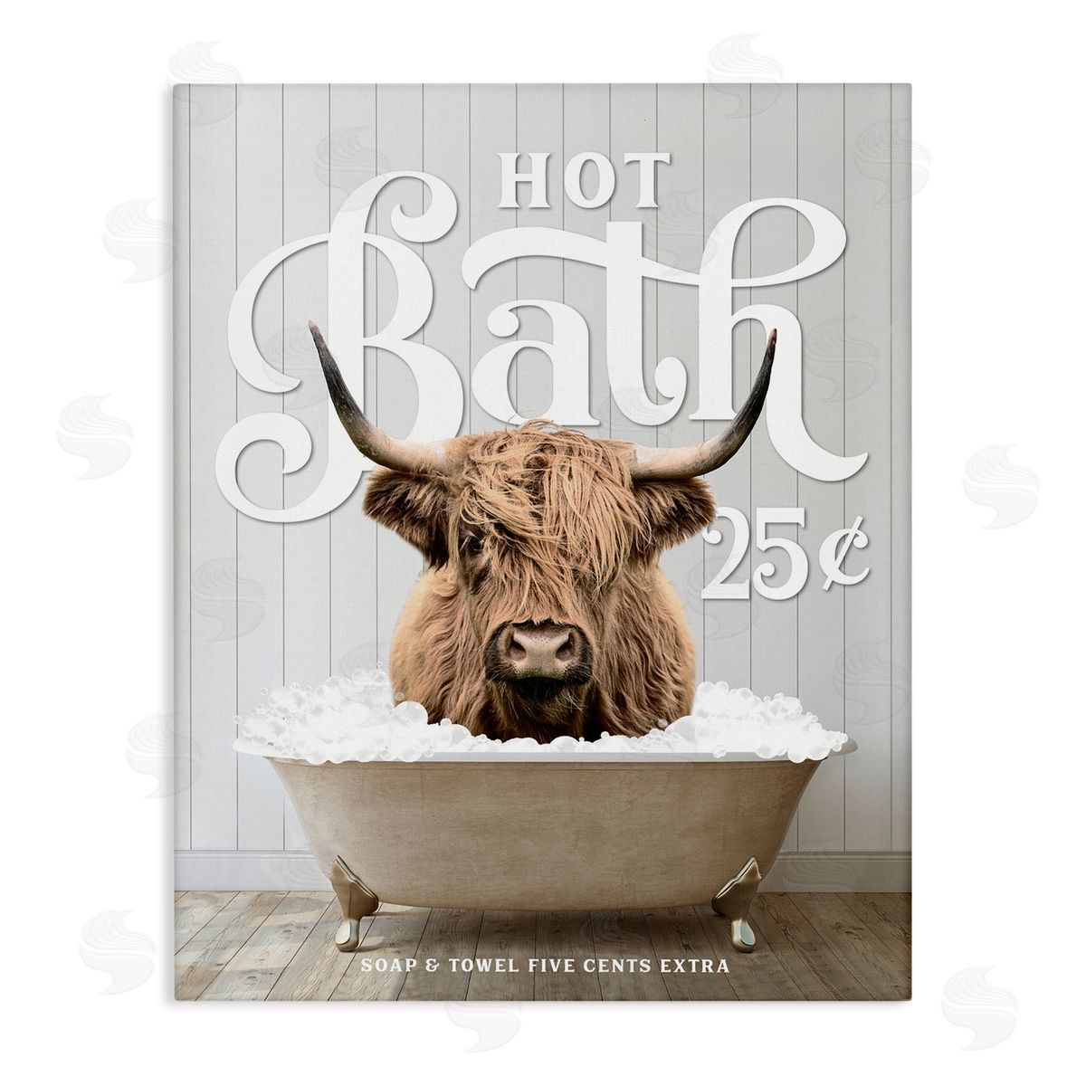 Vintage Bathroom Cattle Canvas Wall Art, Home Decor by Lettered and Lined