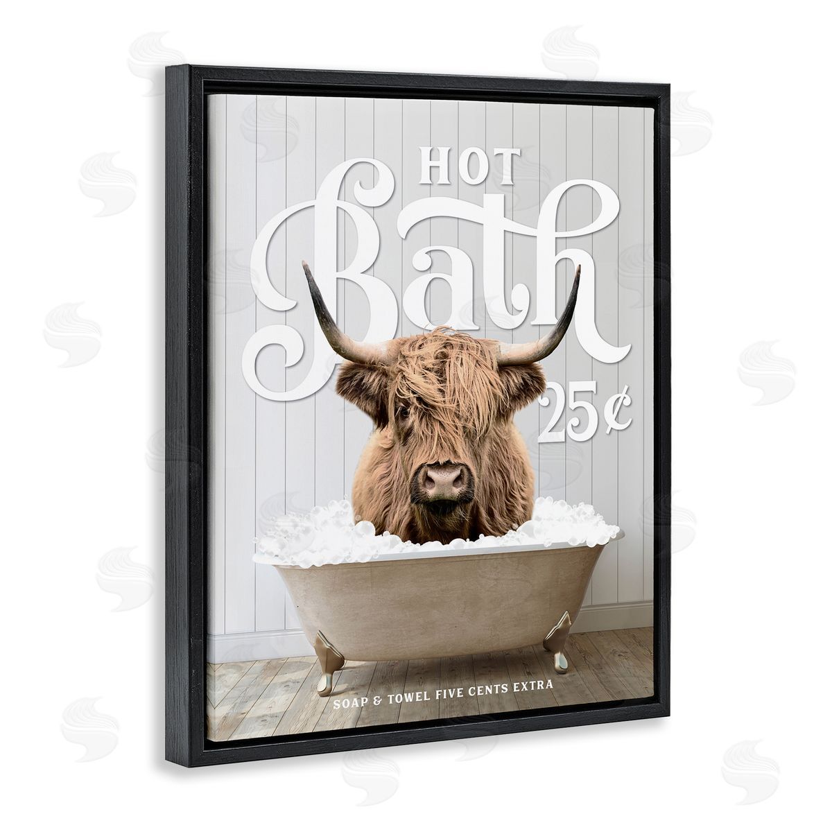 Vintage Bathroom Cattle Black Floating Frame Canvas Wall Art, Home Decor by Lettered and Lined