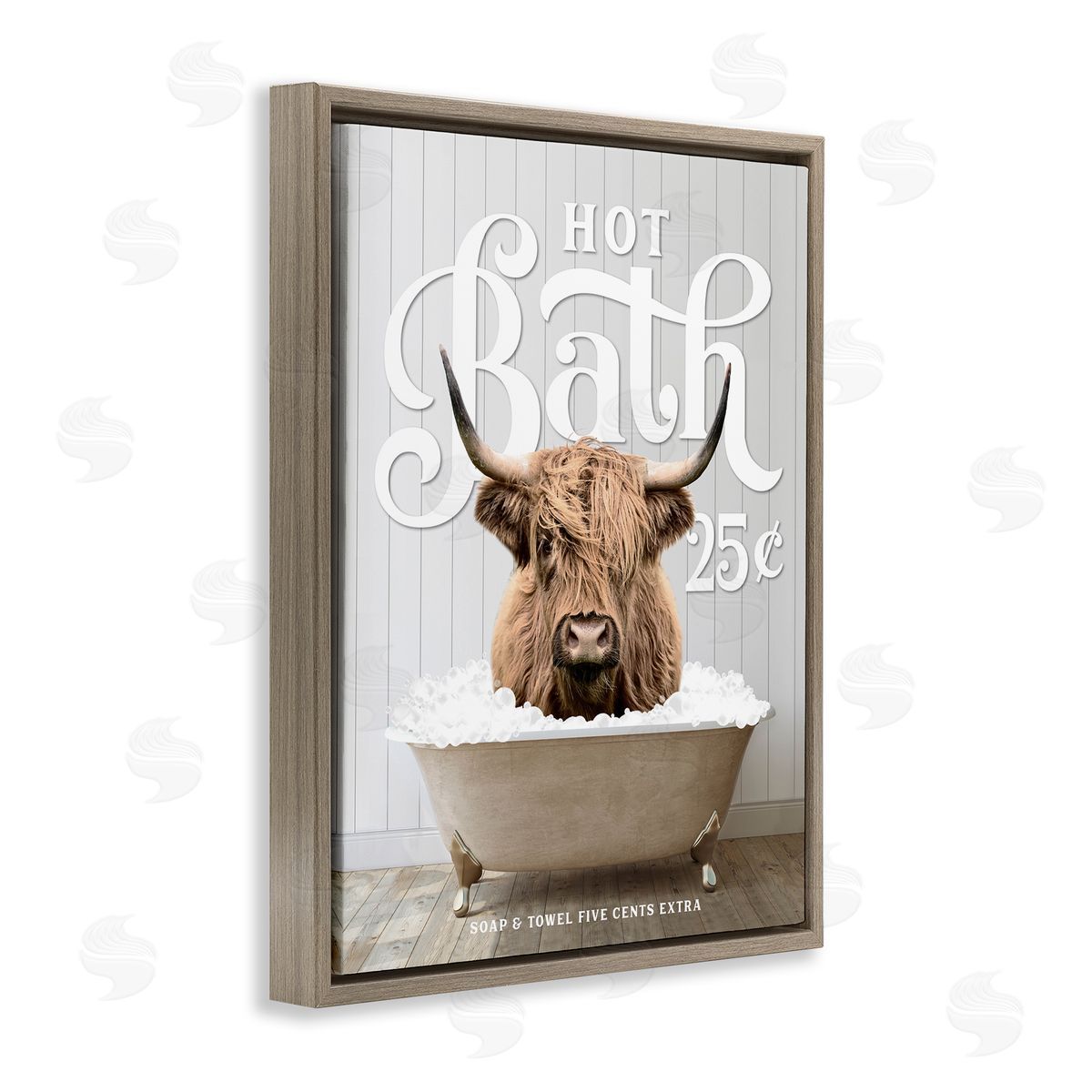 Vintage Bathroom Cattle Brown Floating Frame Canvas Wall Art, Home Decor by Lettered and Lined