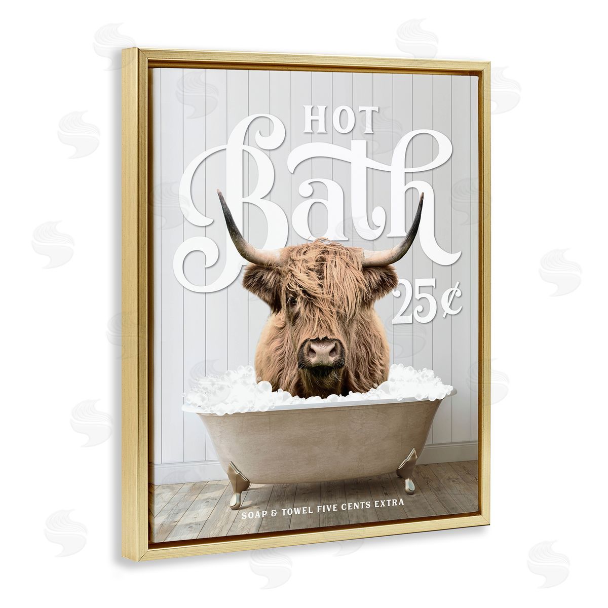 Vintage Bathroom Cattle Gold Floating Frame Canvas Wall Art, Home Decor by Lettered and Lined