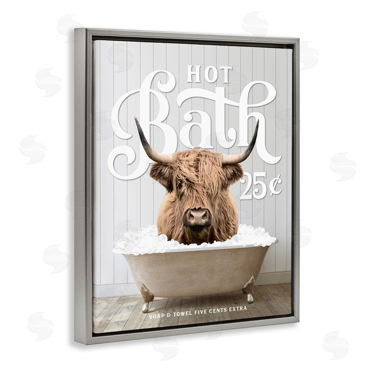 Vintage Bathroom Cattle Grey Floating Frame Canvas Wall Art, Home Decor by Lettered and Lined