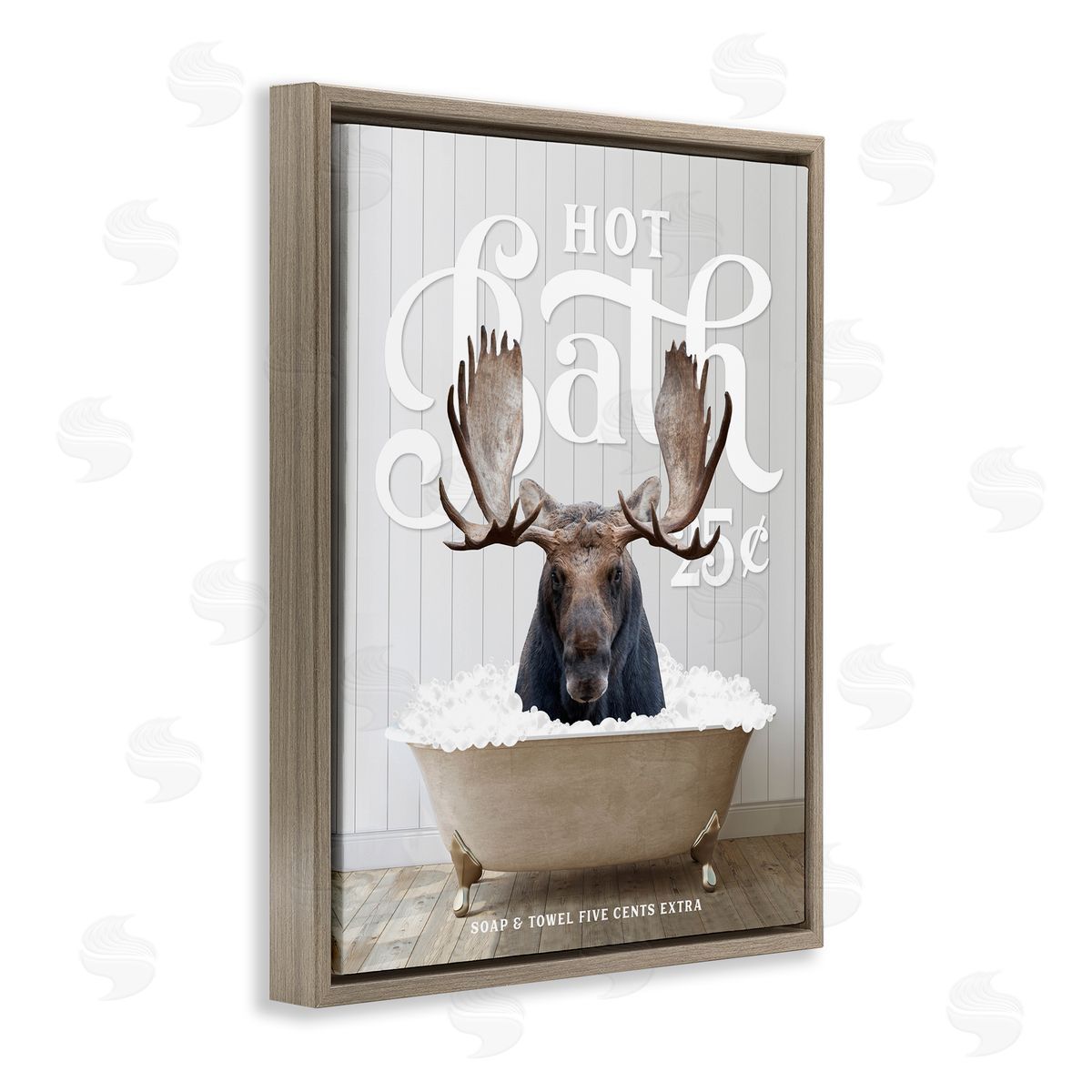 Vintage Bathroom Moose Ad Brown Floating Frame Canvas Wall Art, Home Decor by Lettered and Lined