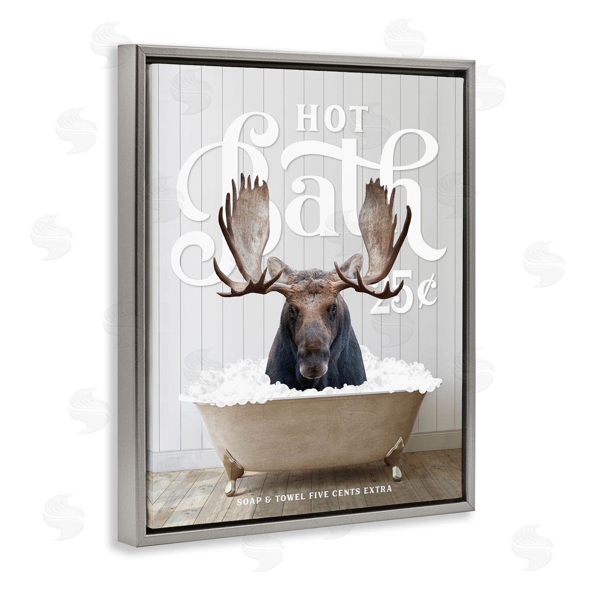 Vintage Bathroom Moose Ad Grey Floating Frame Canvas Wall Art, Home Decor by Lettered and Lined