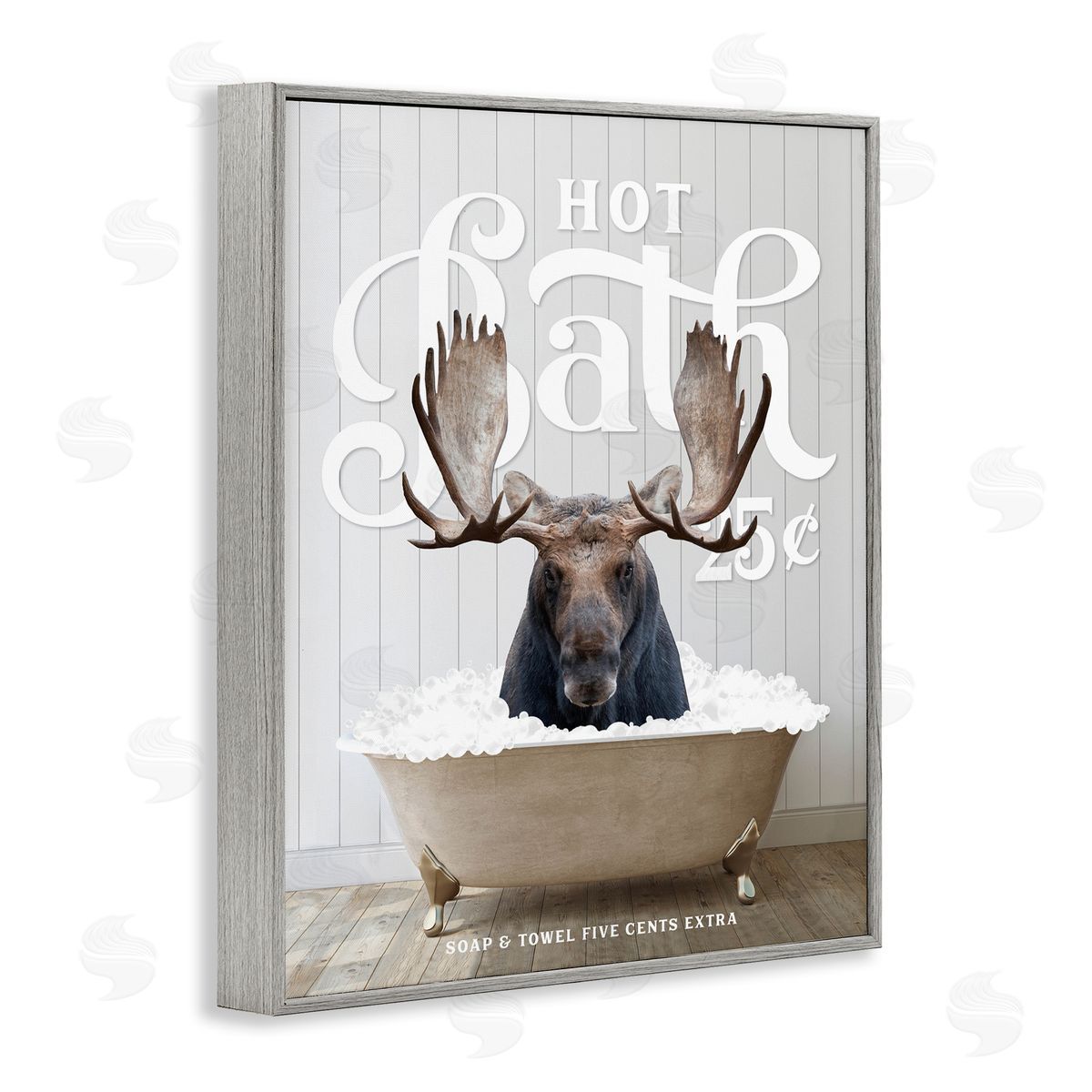 Vintage Bathroom Moose Ad Grey Frame Print Wall Art, Home Decor by Lettered and Lined