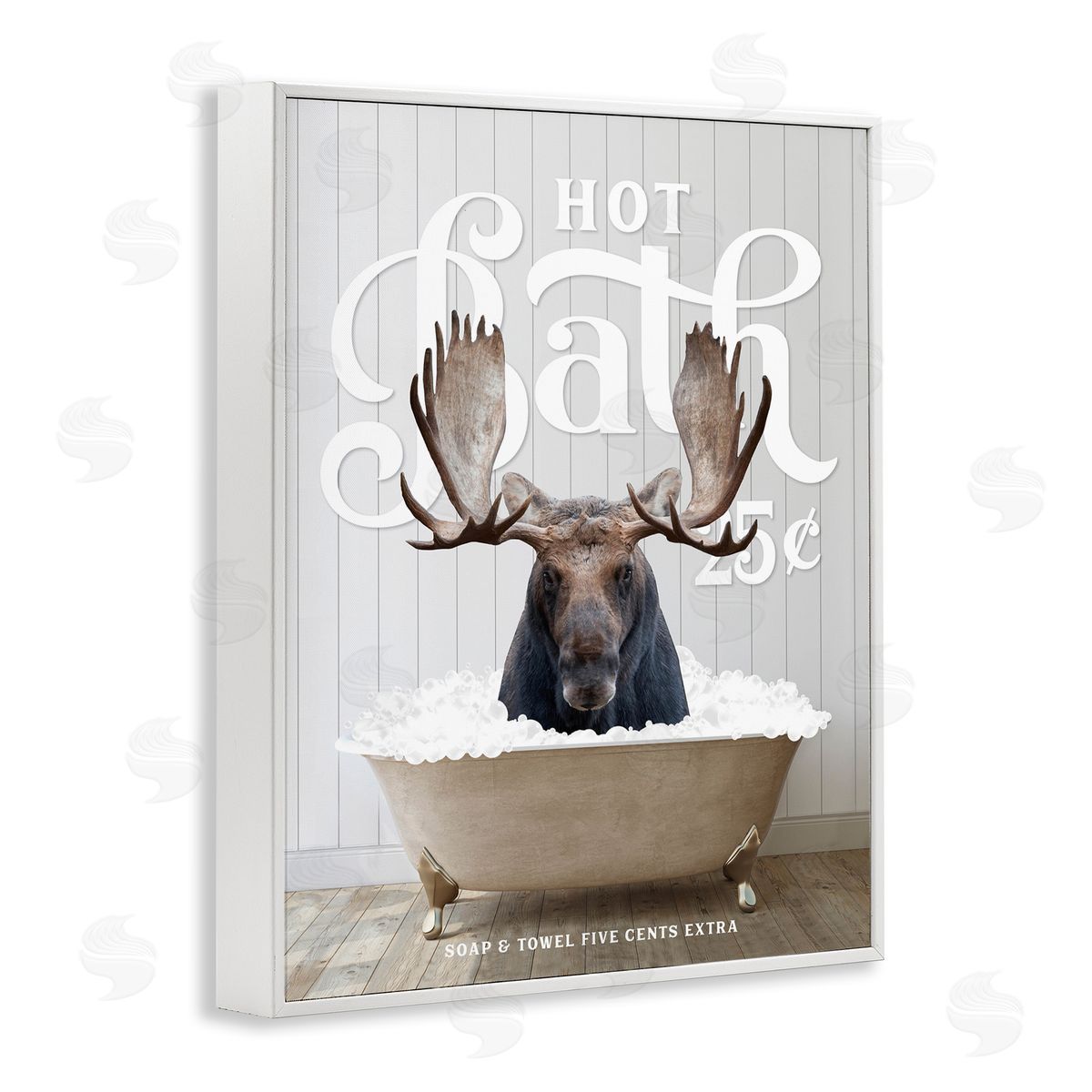Vintage Bathroom Moose Ad White Frame Print Wall Art, Home Decor by Lettered and Lined