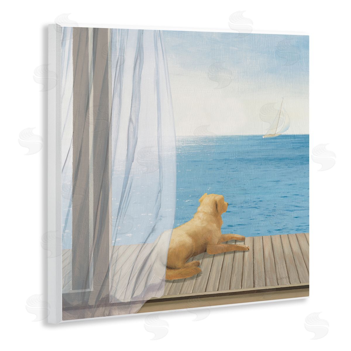 James Wiens Dog in Coastal Window Wooden Wall Plaque Art Print