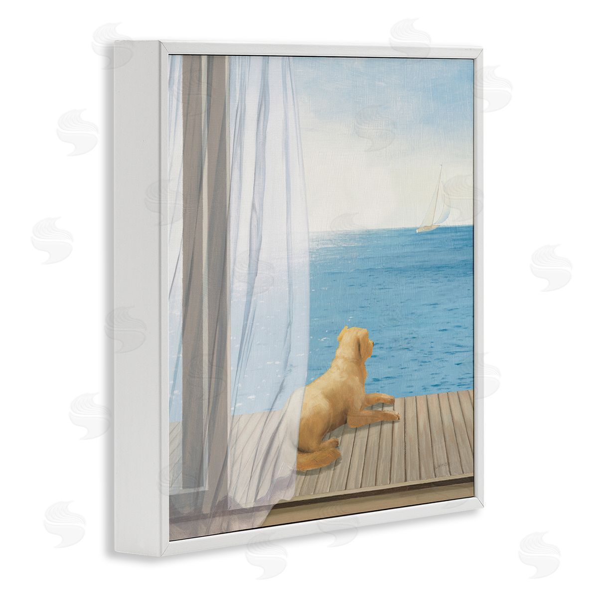 James Wiens Dog in Coastal Window White Framed Glicee Wall Art Print