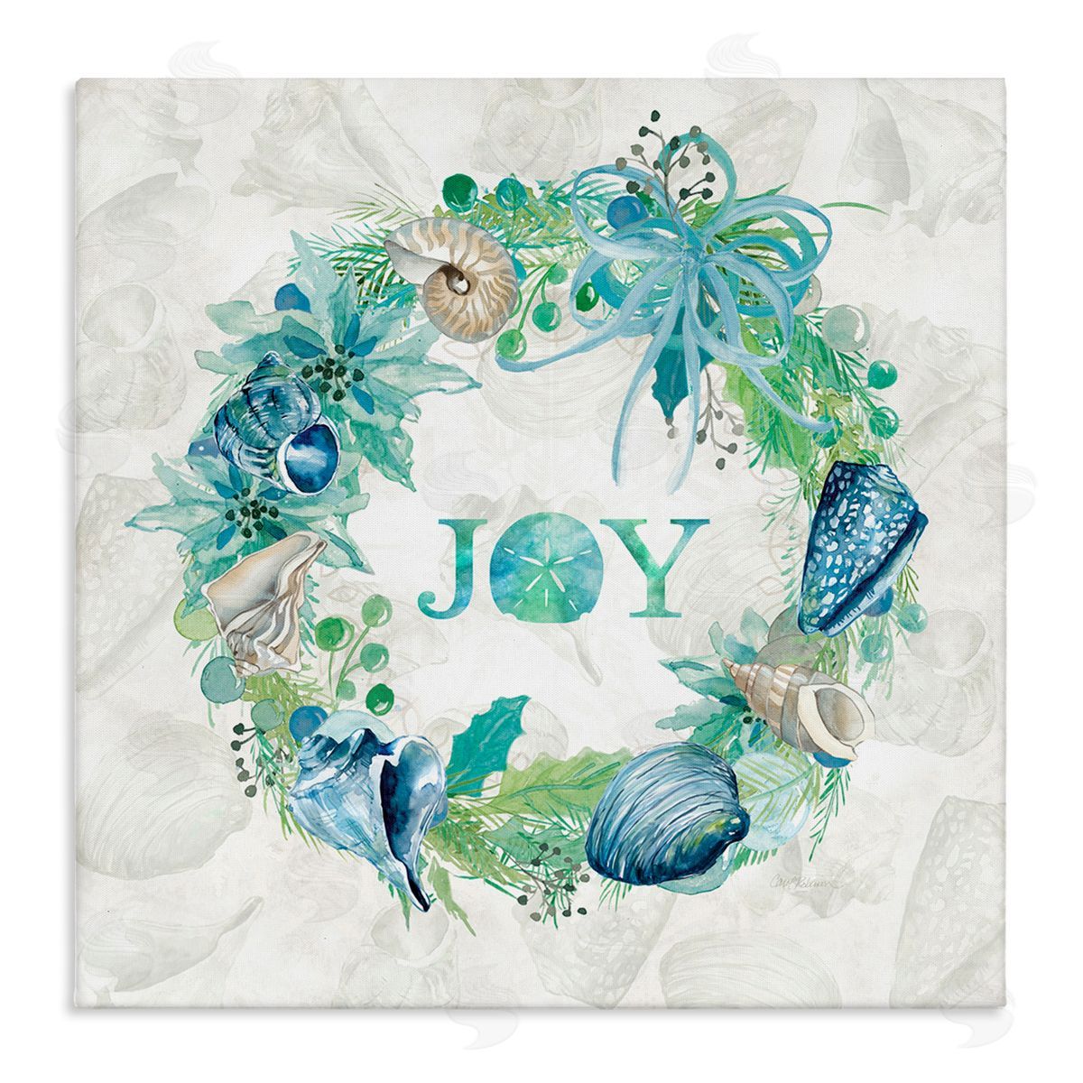 Carol Robinson Joy Coastal Shell Wreath Stretched Canvas Wall Art Print