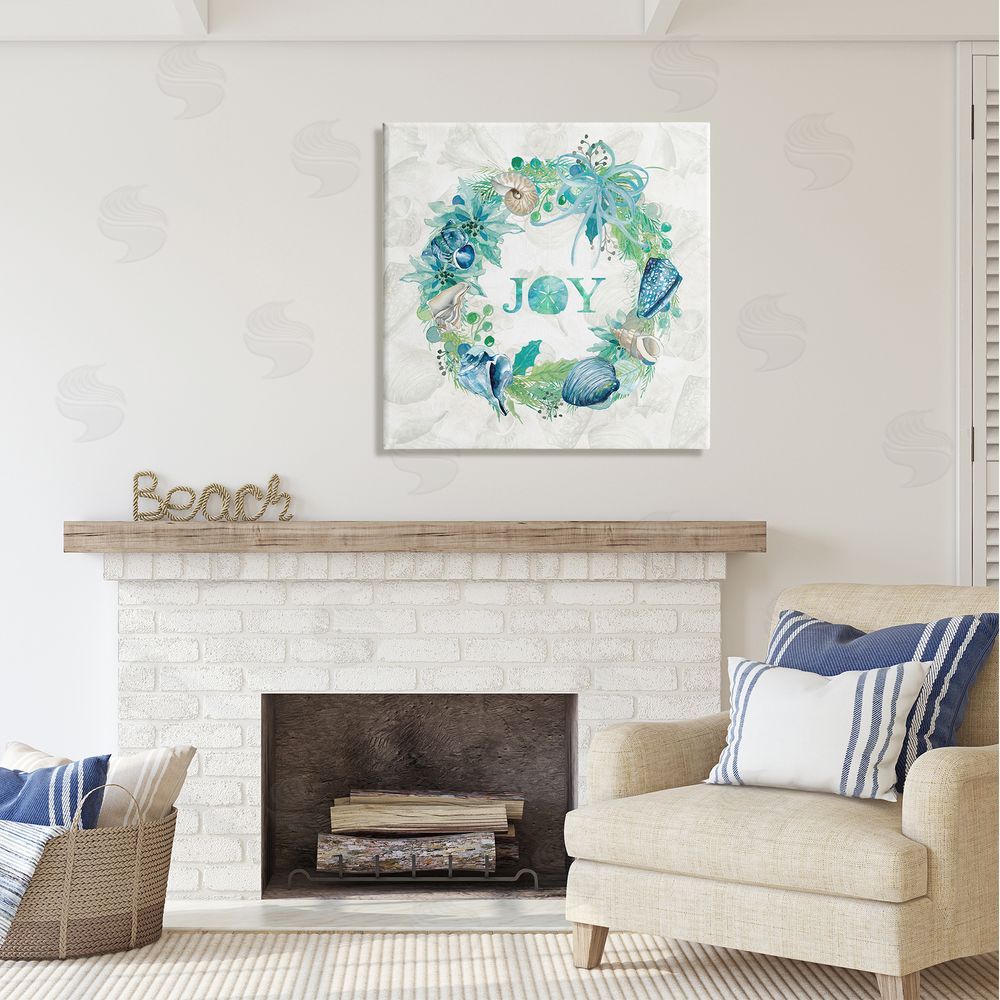 Carol Robinson Joy Coastal Shell Wreath Canvas Wall Art in Room