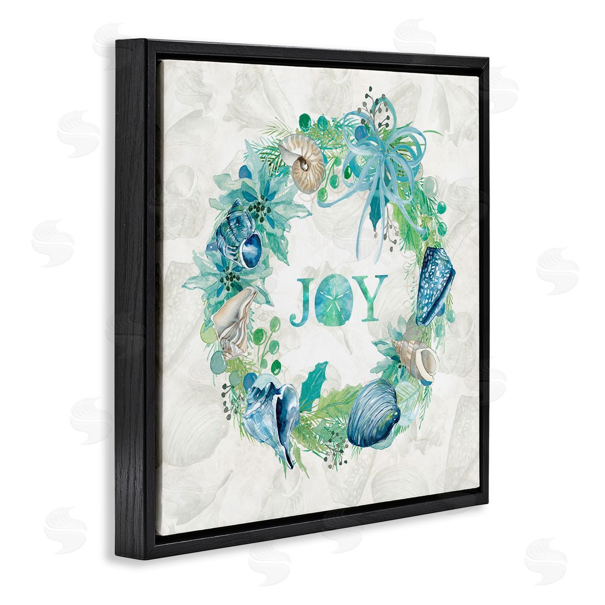 Carol Robinson Joy Coastal Shell Wreath Black Floating Frame Canvas Wall Art Print