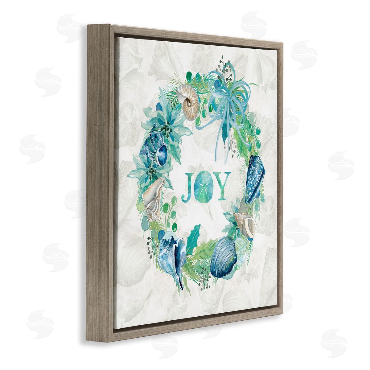 Carol Robinson Joy Coastal Shell Wreath Brown Floating Frame Canvas Wall Art Print