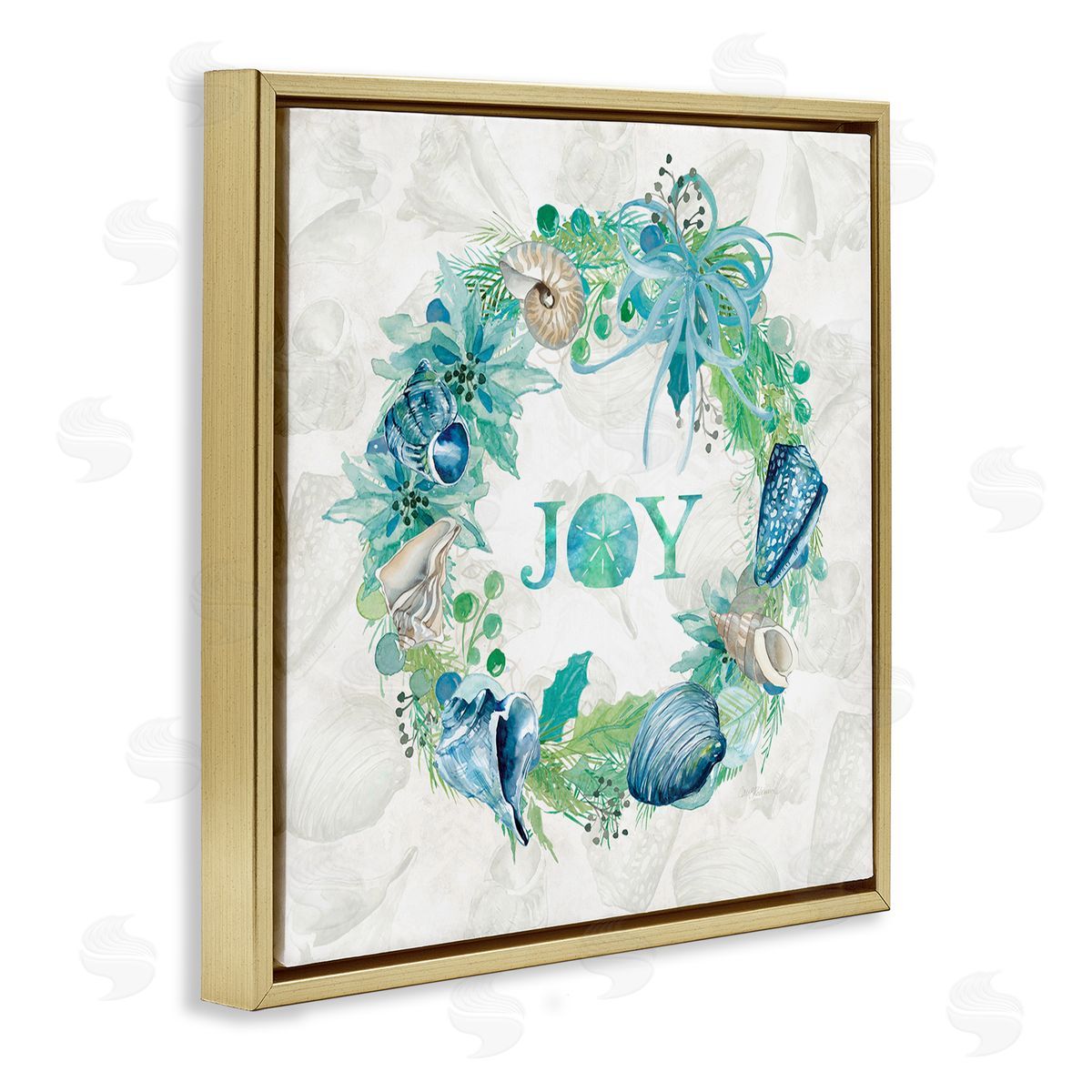 Carol Robinson Joy Coastal Shell Wreath Gold Floating Frame Canvas Wall Art Print