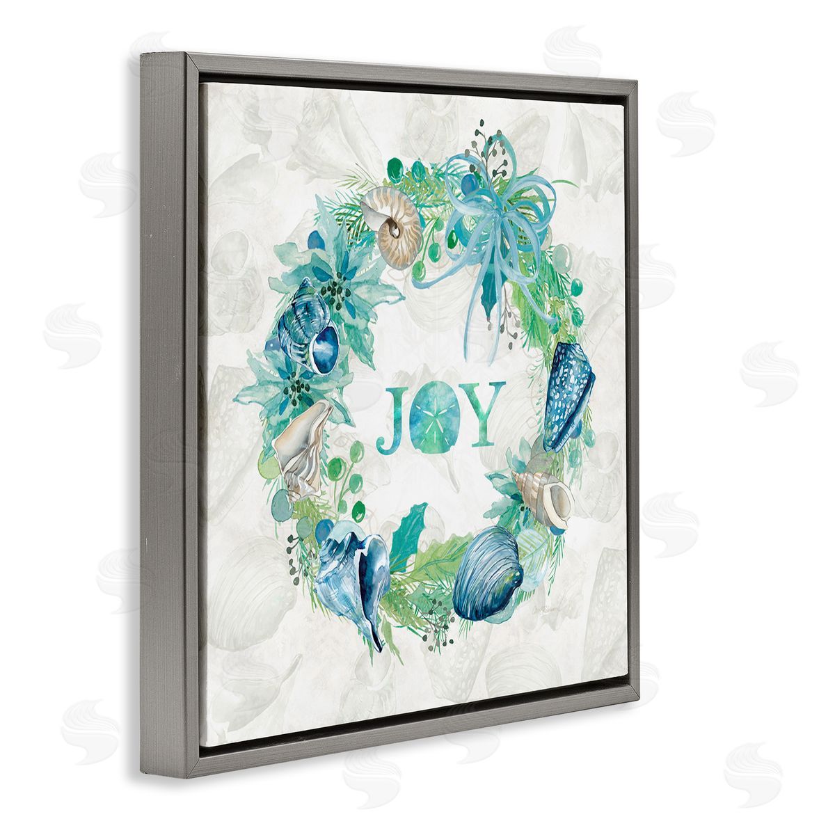 Carol Robinson Joy Coastal Shell Wreath Gray Floating Frame Canvas Wall Art Print