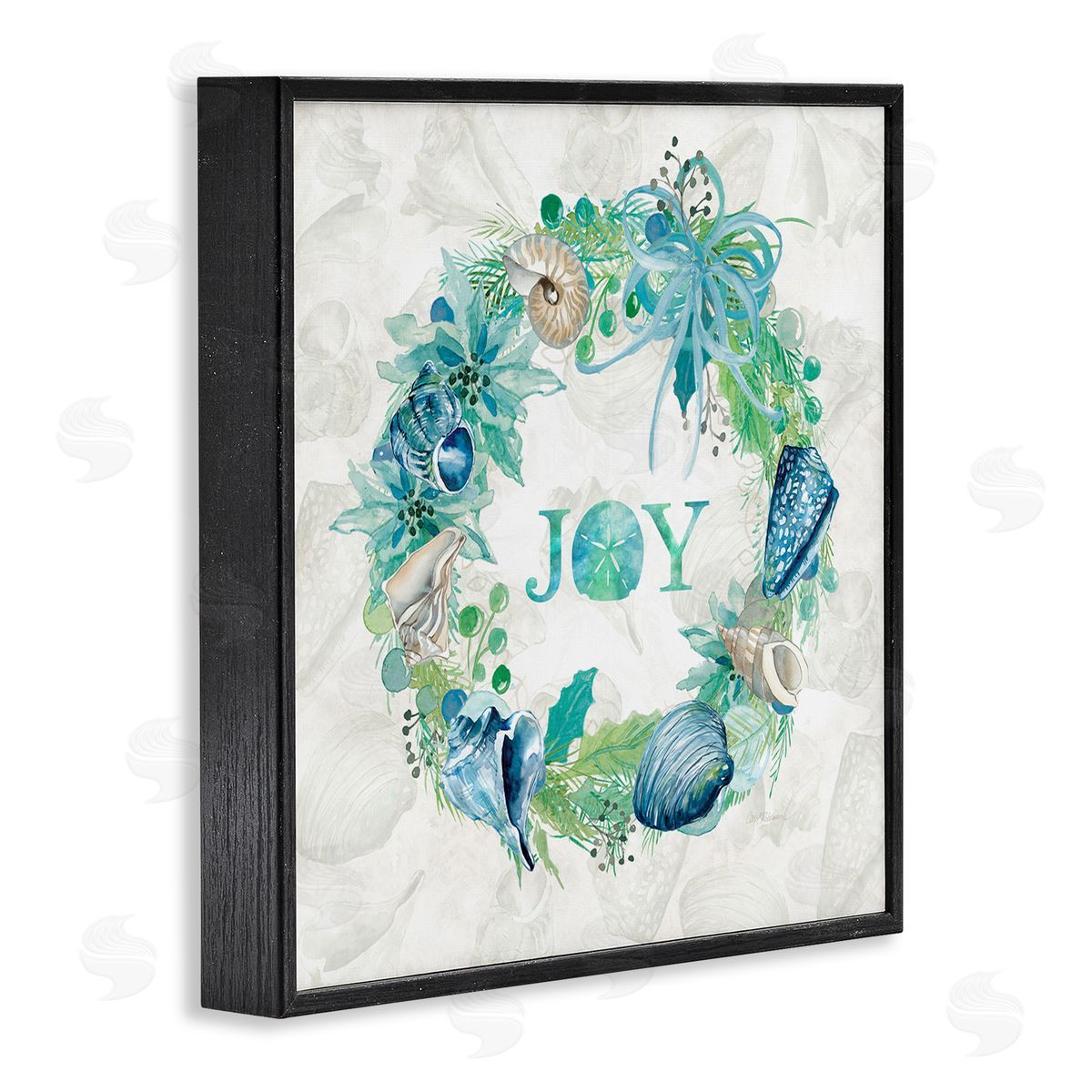 Carol Robinson Joy Coastal Shell Wreath Black Framed Glicee Wall Art Print