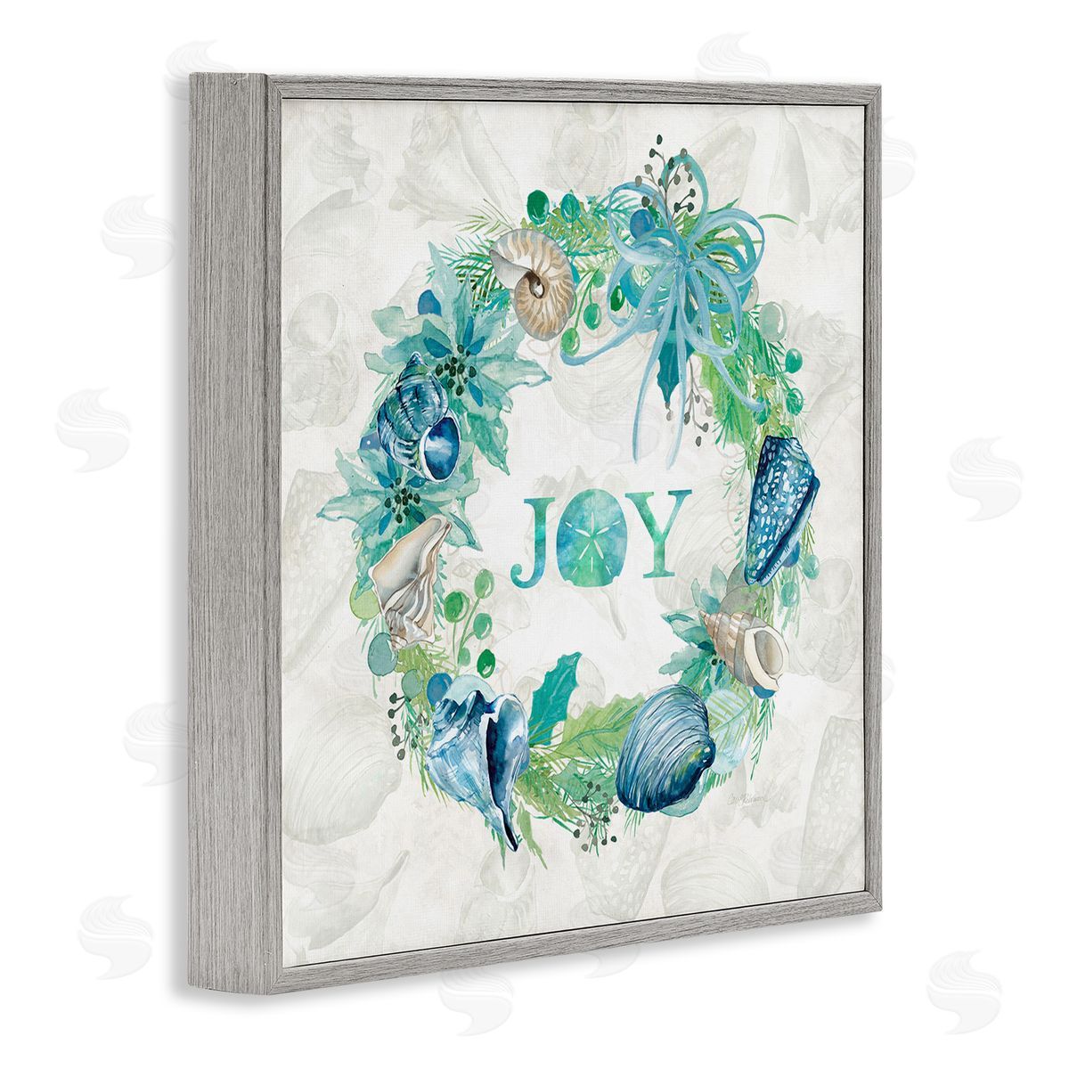 Carol Robinson Joy Coastal Shell Wreath Gray Framed Glicee Wall Art Print
