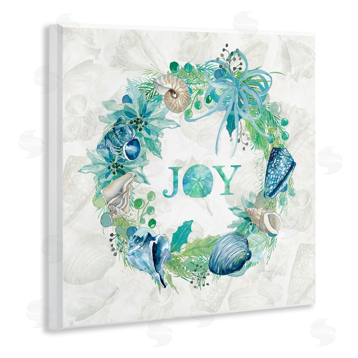 Carol Robinson Joy Coastal Shell Wreath Wooden Wall Plaque Art Print