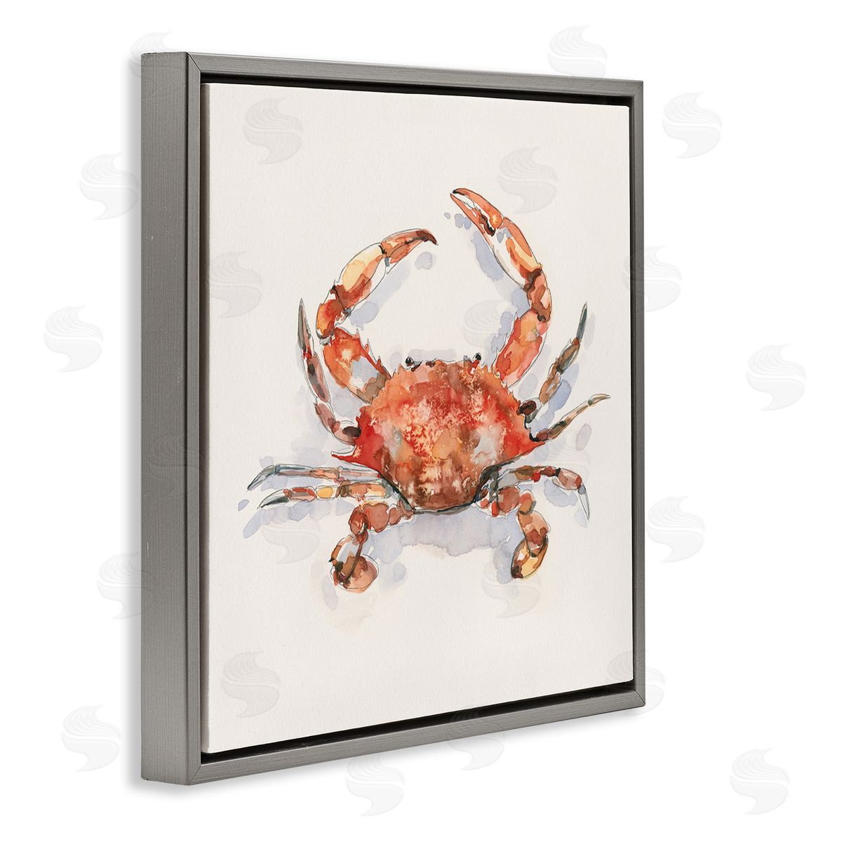 Emma Caroline Red Crab Marine Animal Gray Floating Frame Canvas Wall Art Print