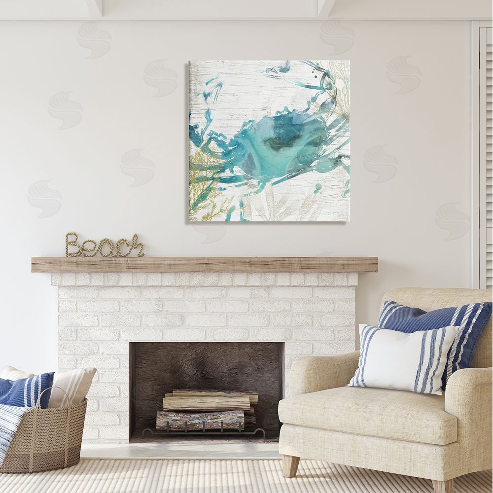 June Erica Vess Rustic Blue Crab Abstract Canvas Wall Art in Room