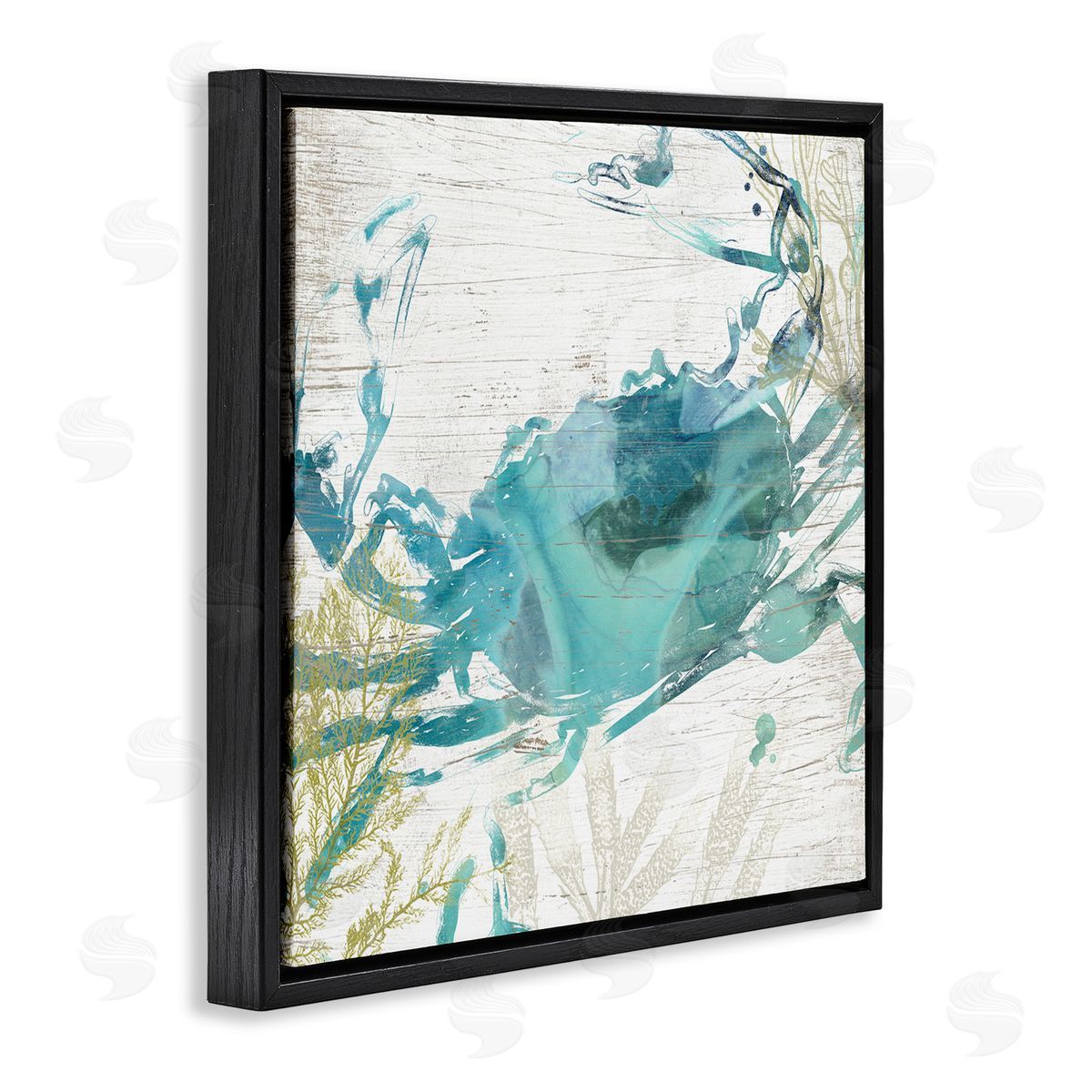 June Erica Vess Rustic Blue Crab Abstract Black Floating Frame Canvas Wall Art Print