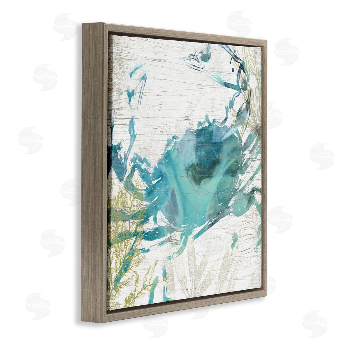 June Erica Vess Rustic Blue Crab Abstract Brown Floating Frame Canvas Wall Art Print
