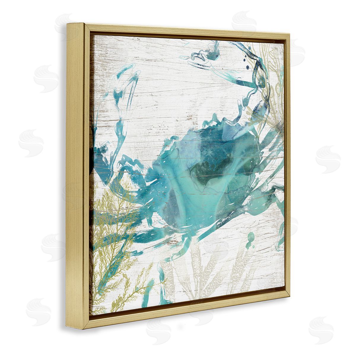 June Erica Vess Rustic Blue Crab Abstract Gold Floating Frame Canvas Wall Art Print