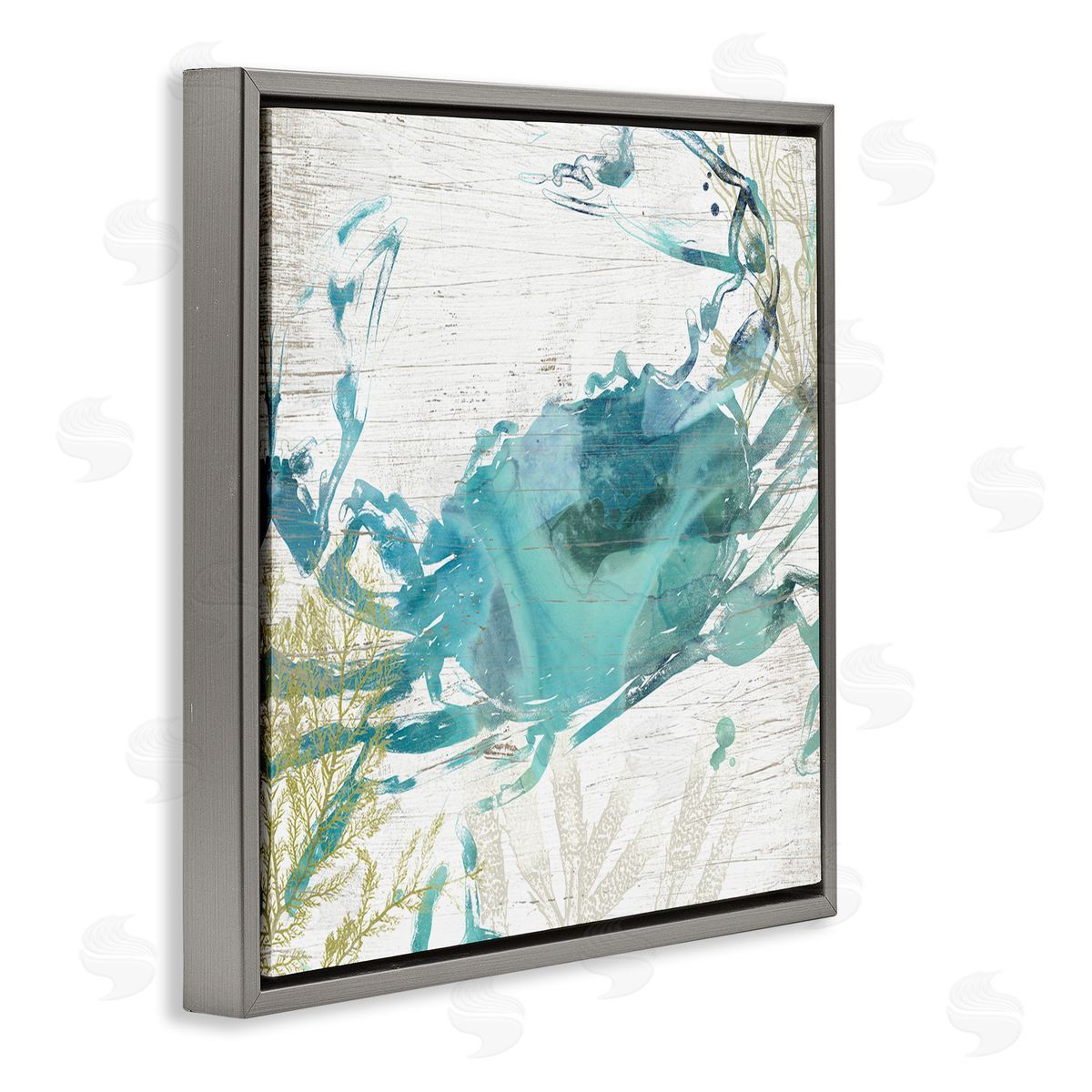 June Erica Vess Rustic Blue Crab Abstract Gray Floating Frame Canvas Wall Art Print