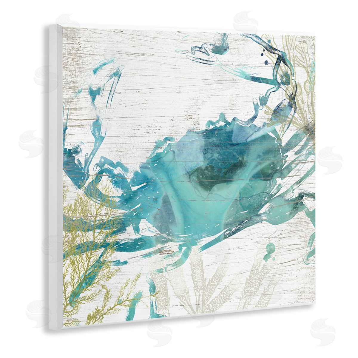 June Erica Vess Rustic Blue Crab Abstract Wooden Wall Plaque Art Print