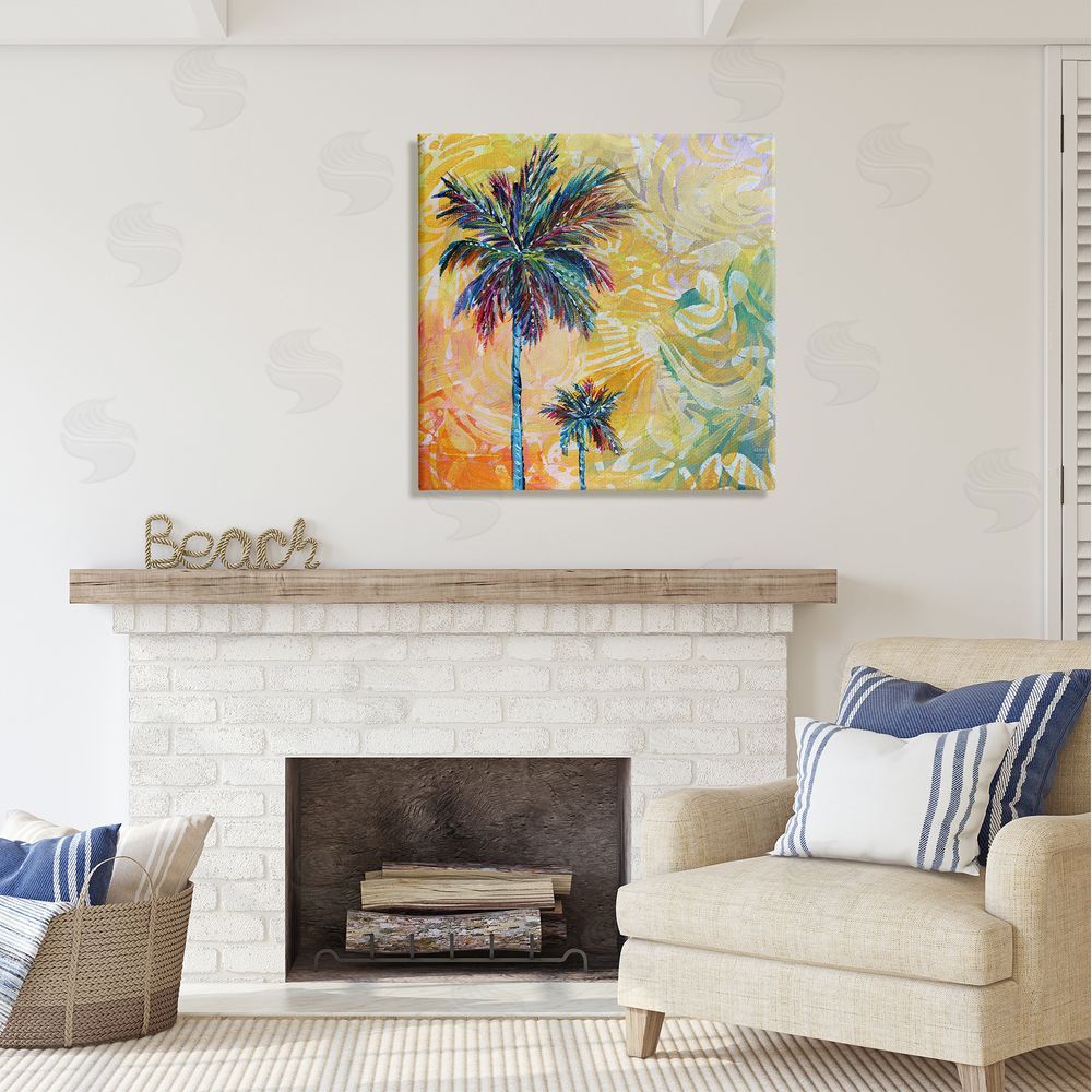 Megan Duncanson Modern Patterned Palm Trees Canvas Wall Art in Room