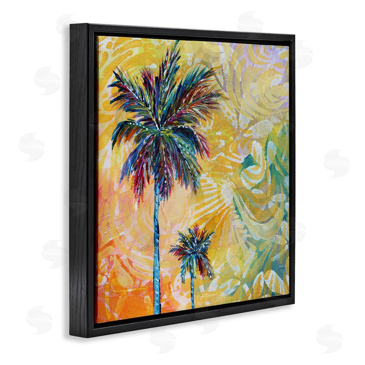 Megan Duncanson Modern Patterned Palm Trees Black Floating Frame Canvas Wall Art Print