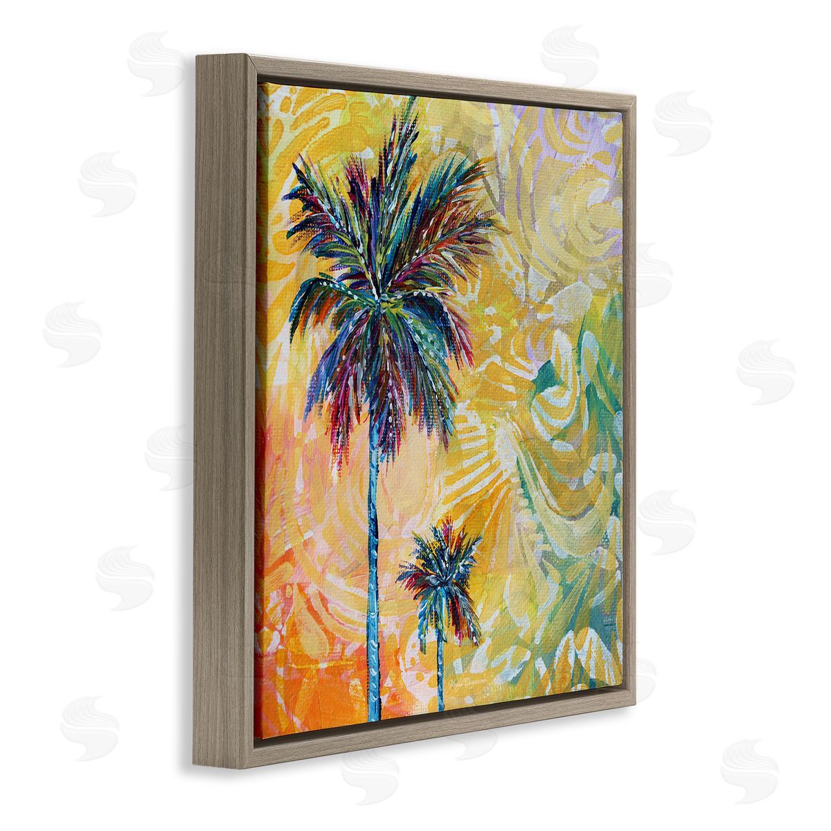 Megan Duncanson Modern Patterned Palm Trees Brown Floating Frame Canvas Wall Art Print