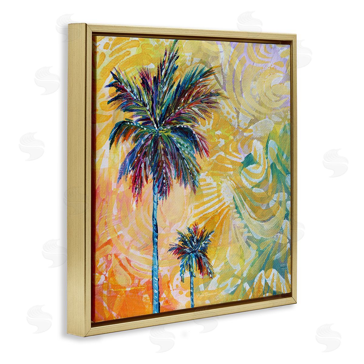 Megan Duncanson Modern Patterned Palm Trees Gold Floating Frame Canvas Wall Art Print