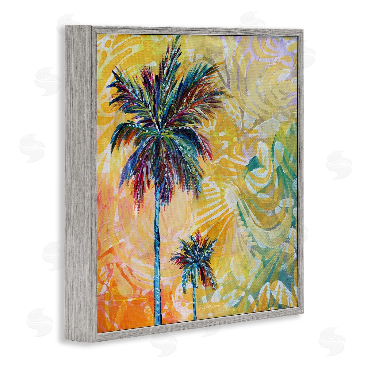 Megan Duncanson Modern Patterned Palm Trees Gray Framed Glicee Wall Art Print