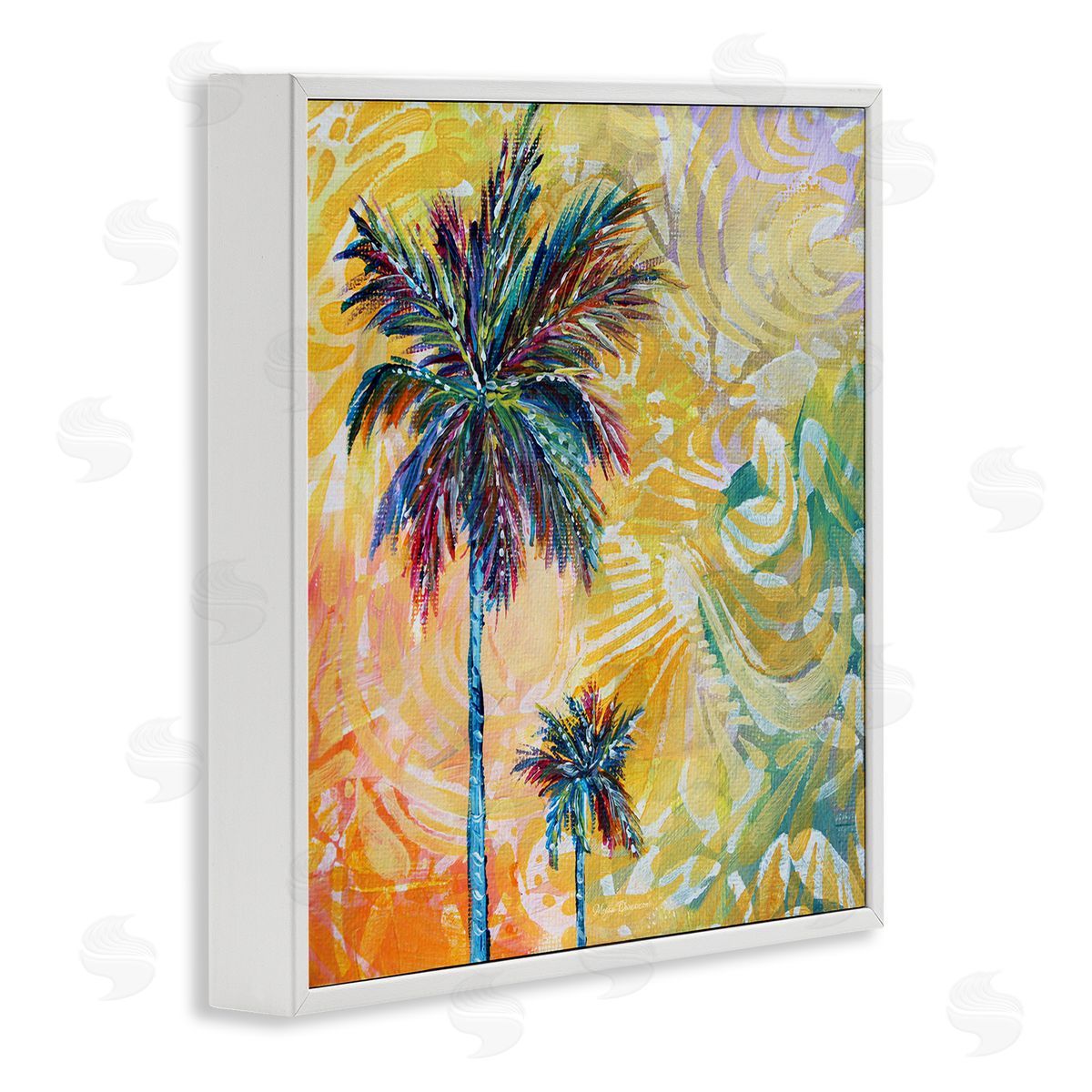Megan Duncanson Modern Patterned Palm Trees White Framed Glicee Wall Art Print