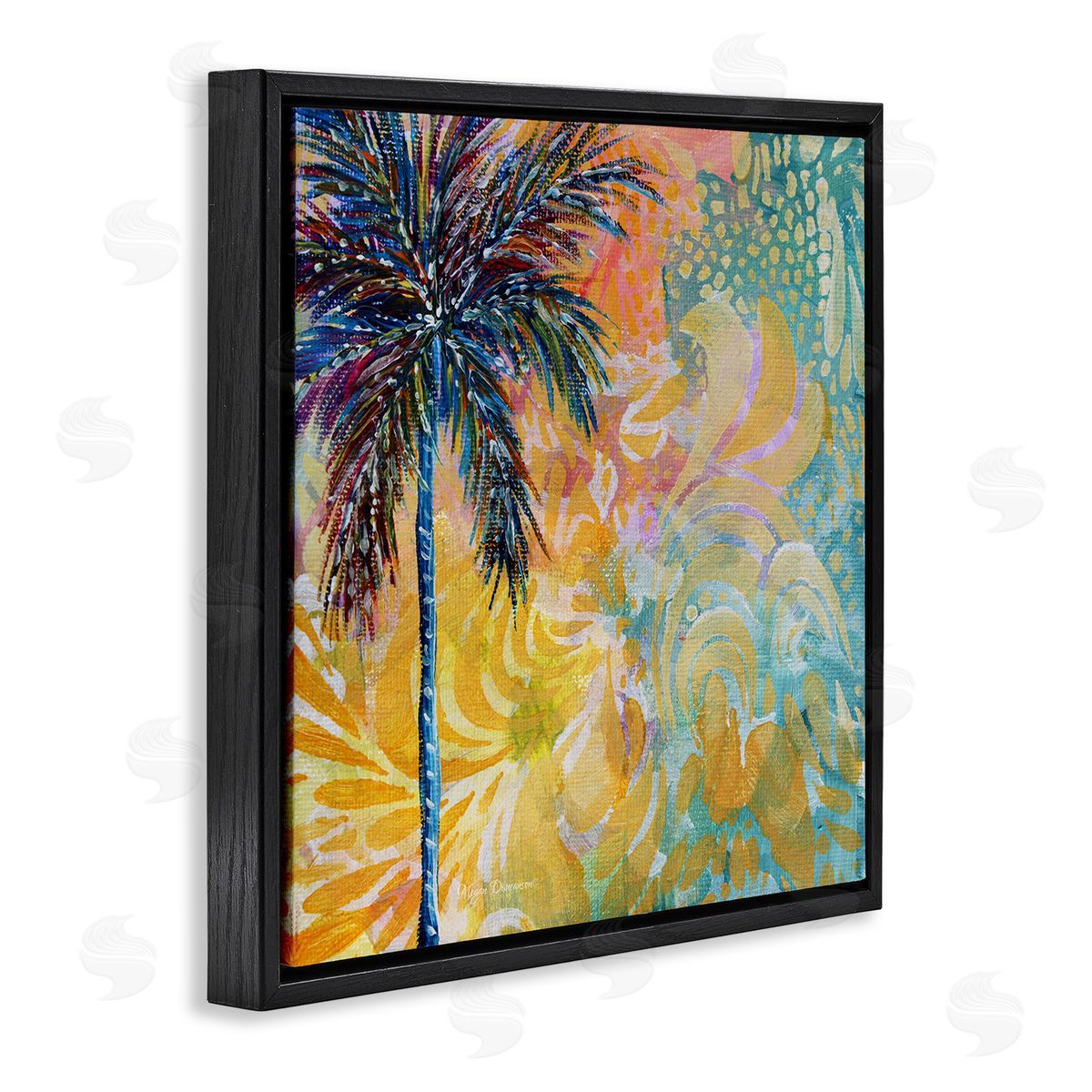 Megan Duncanson Tropical Patterned Palm Black Floating Frame Canvas Wall Art Print