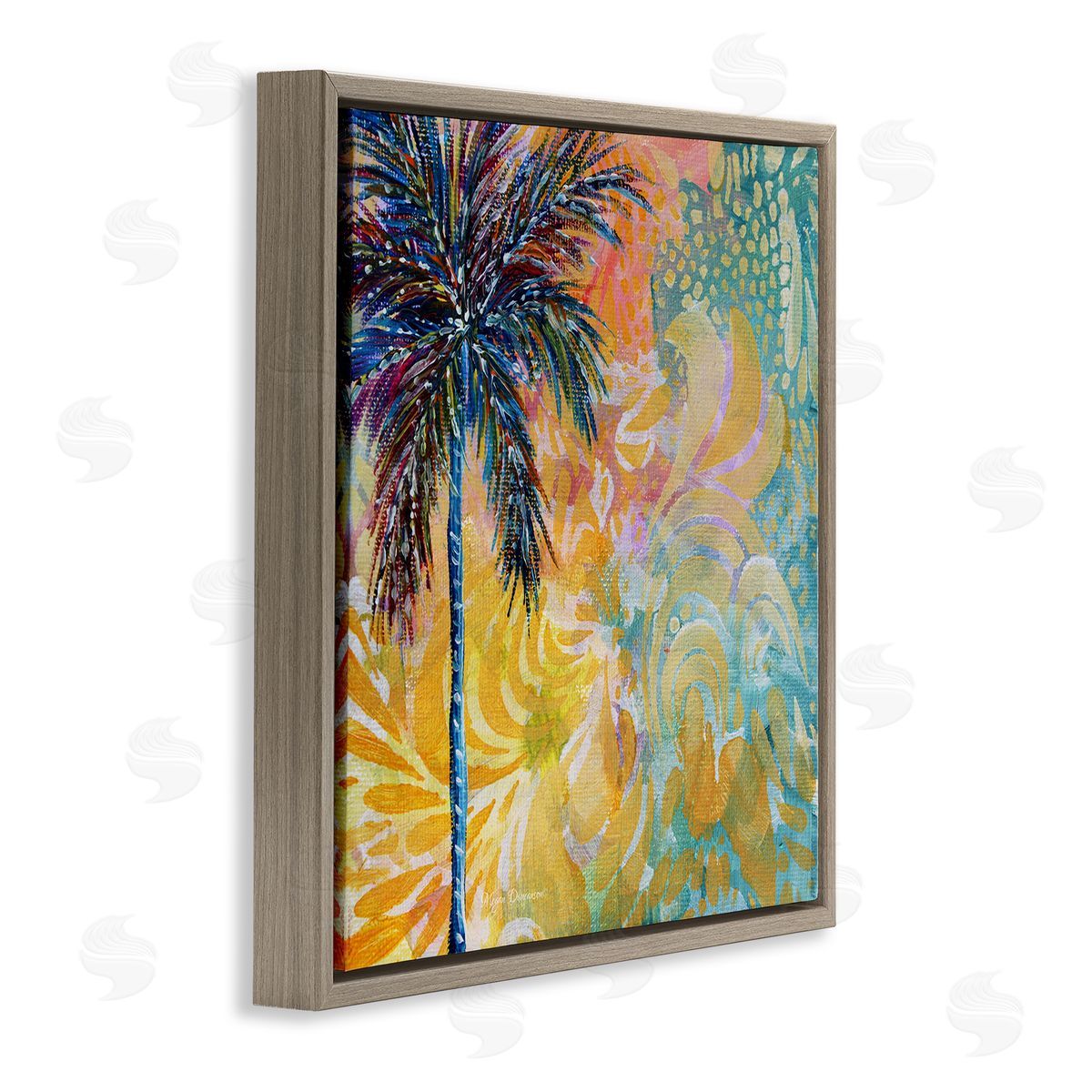 Megan Duncanson Tropical Patterned Palm Brown Floating Frame Canvas Wall Art Print