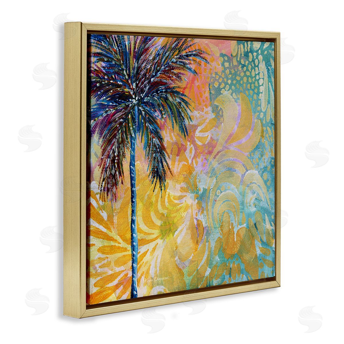 Megan Duncanson Tropical Patterned Palm Gold Floating Frame Canvas Wall Art Print
