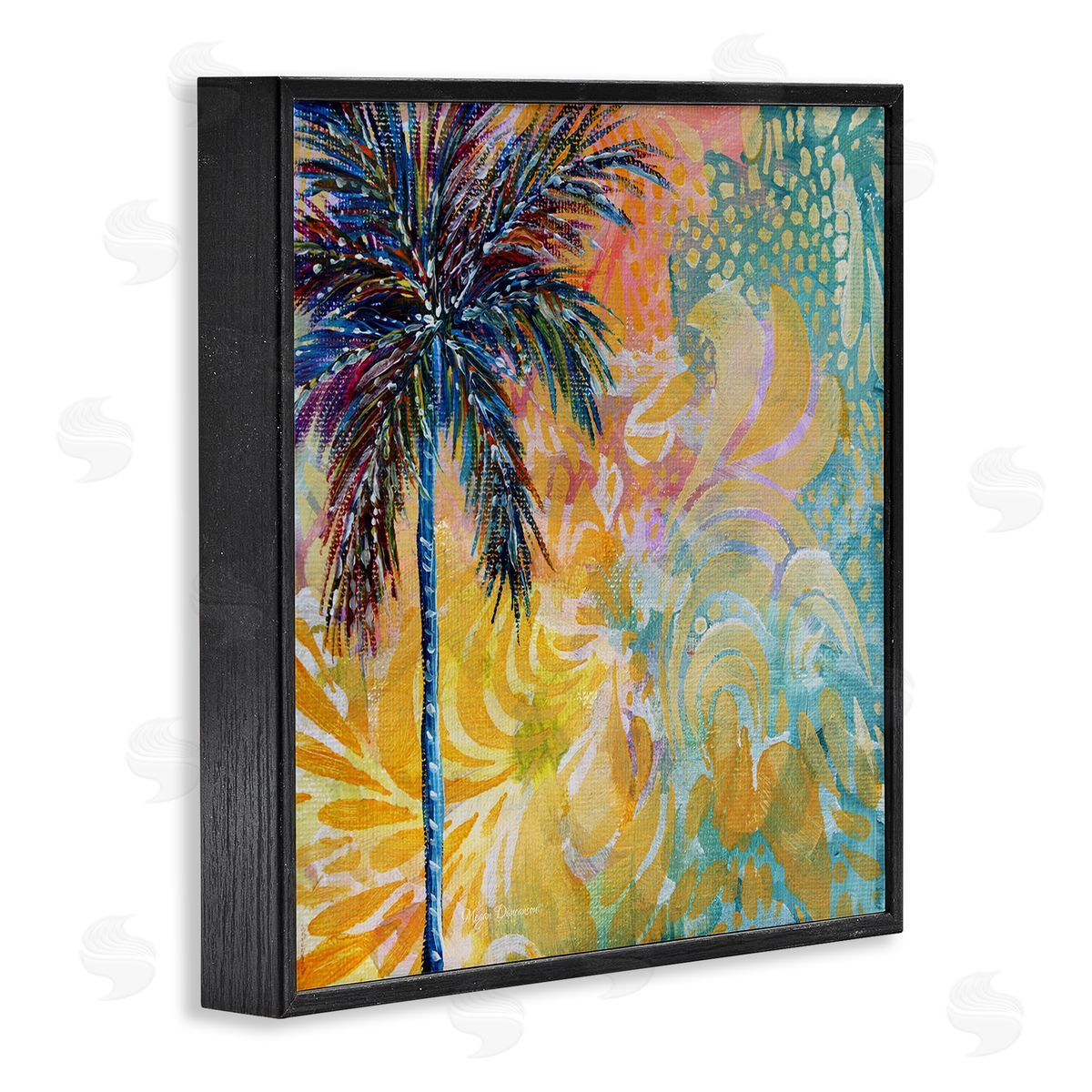 Megan Duncanson Tropical Patterned Palm Black Framed Glicee Wall Art Print