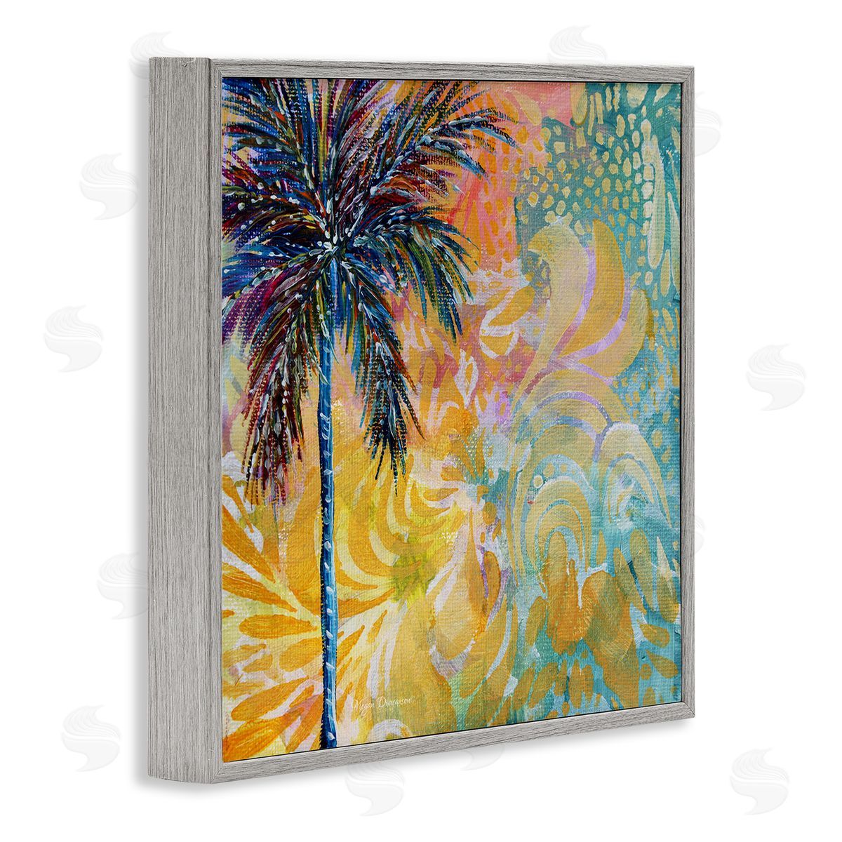 Megan Duncanson Tropical Patterned Palm Gray Framed Glicee Wall Art Print