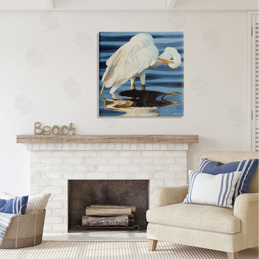 David Kiehm Crane Bird Preening  Canvas Wall Art in Room