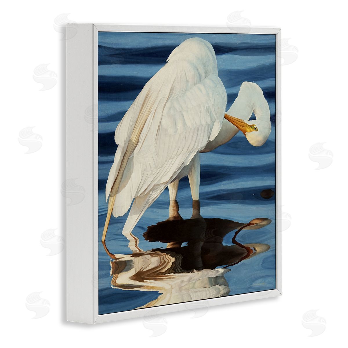 David Kiehm Crane Bird Preening  White Framed Glicee Wall Art Print