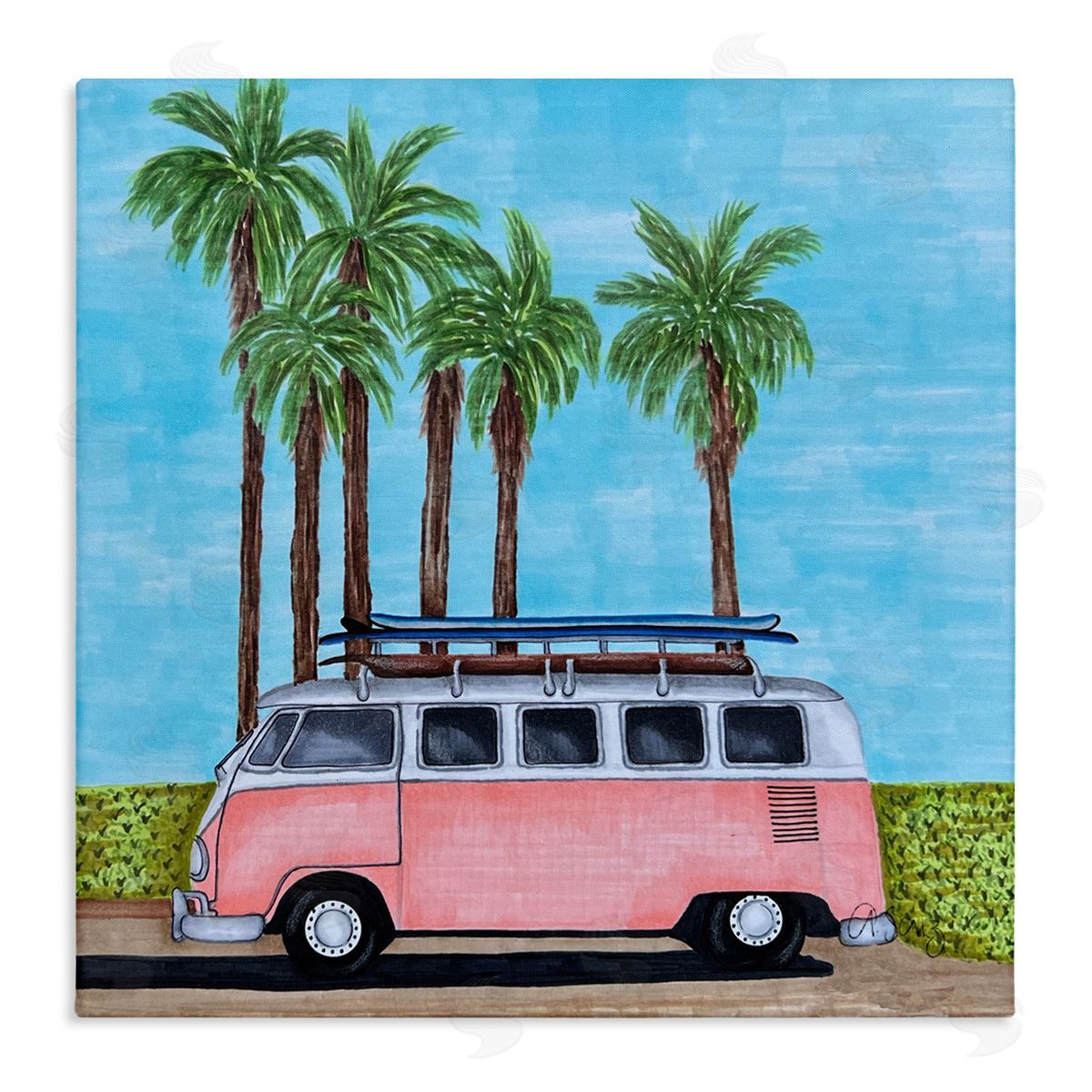Ale Saiz Studio Tropical Vacation Minibus Stretched Canvas Wall Art Print