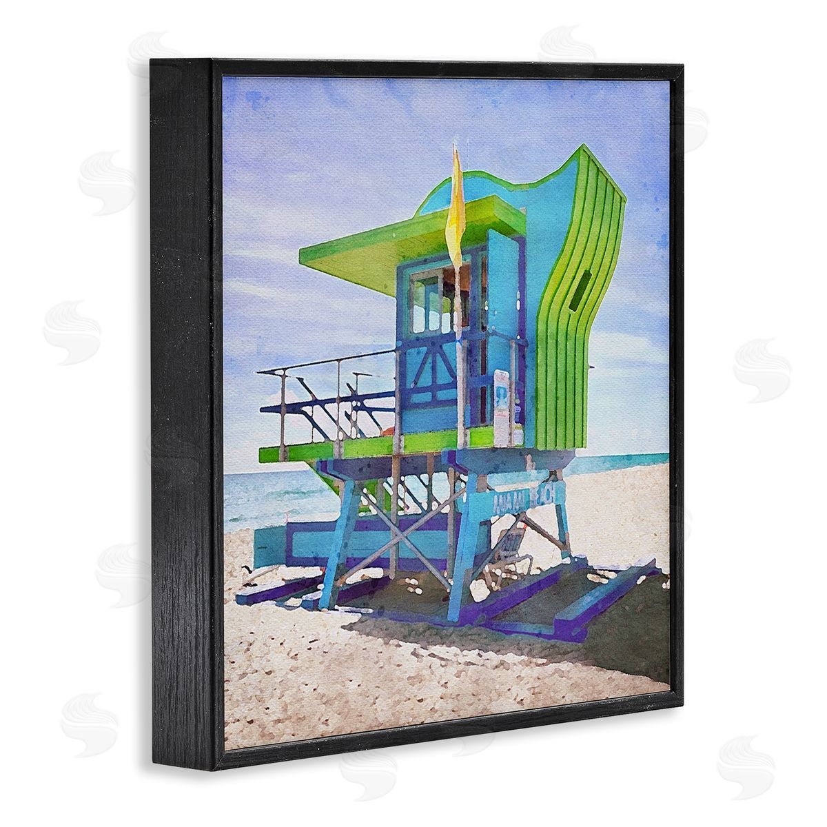 LSR Design Studio Green Beach Hut Black Framed Glicee Wall Art Print
