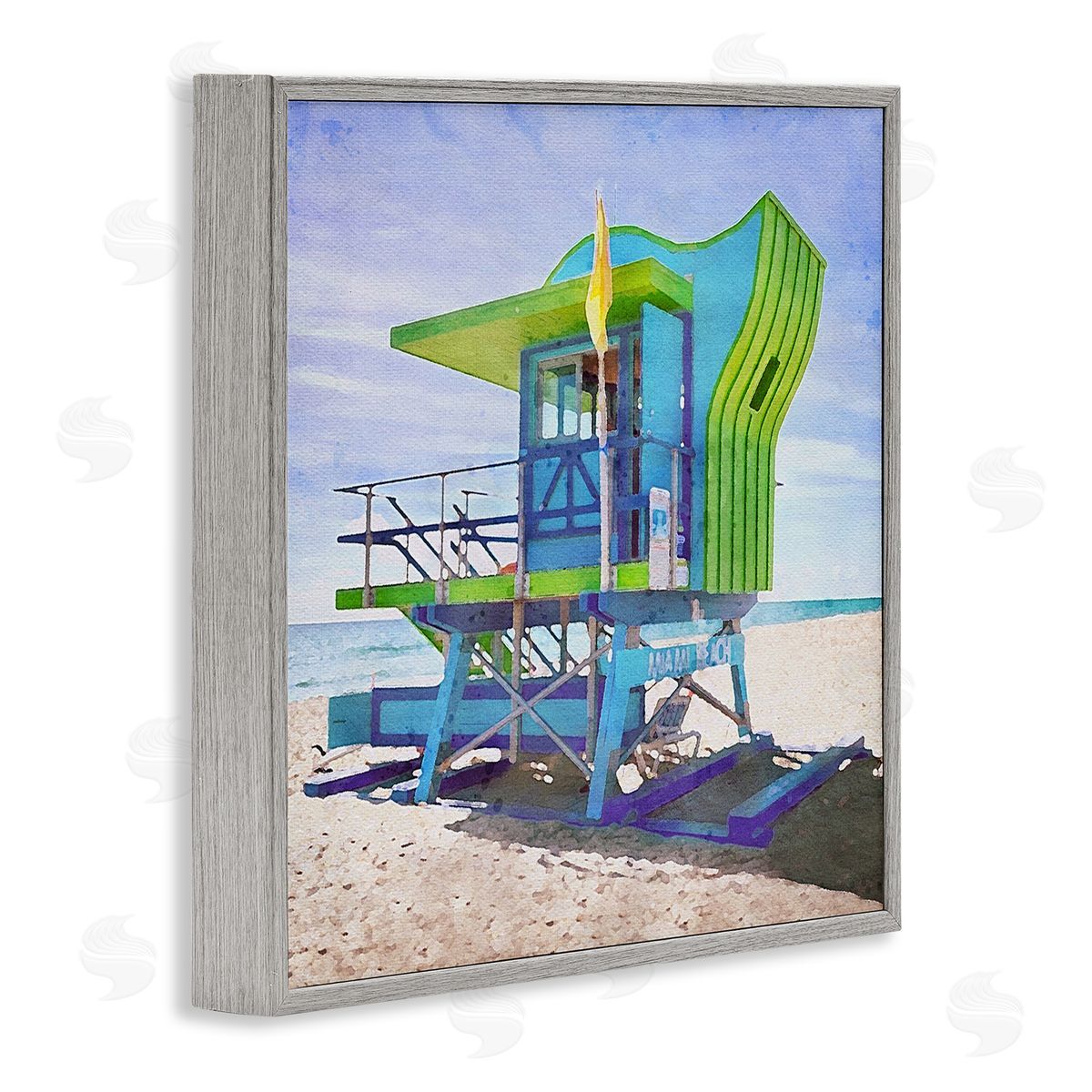LSR Design Studio Green Beach Hut Gray Framed Glicee Wall Art Print