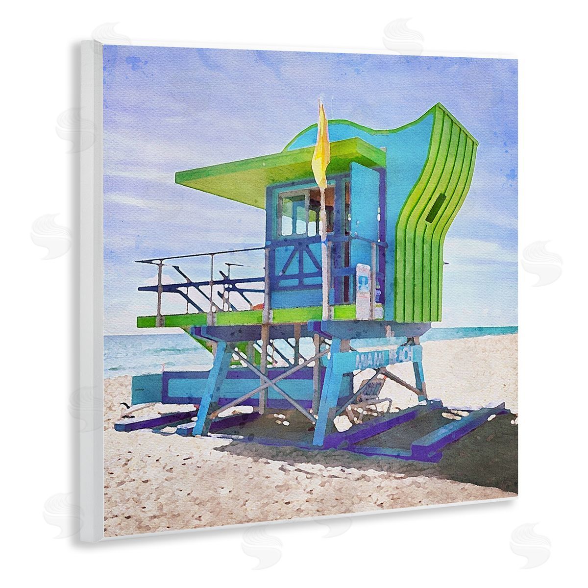 LSR Design Studio Green Beach Hut Wooden Wall Plaque Art Print