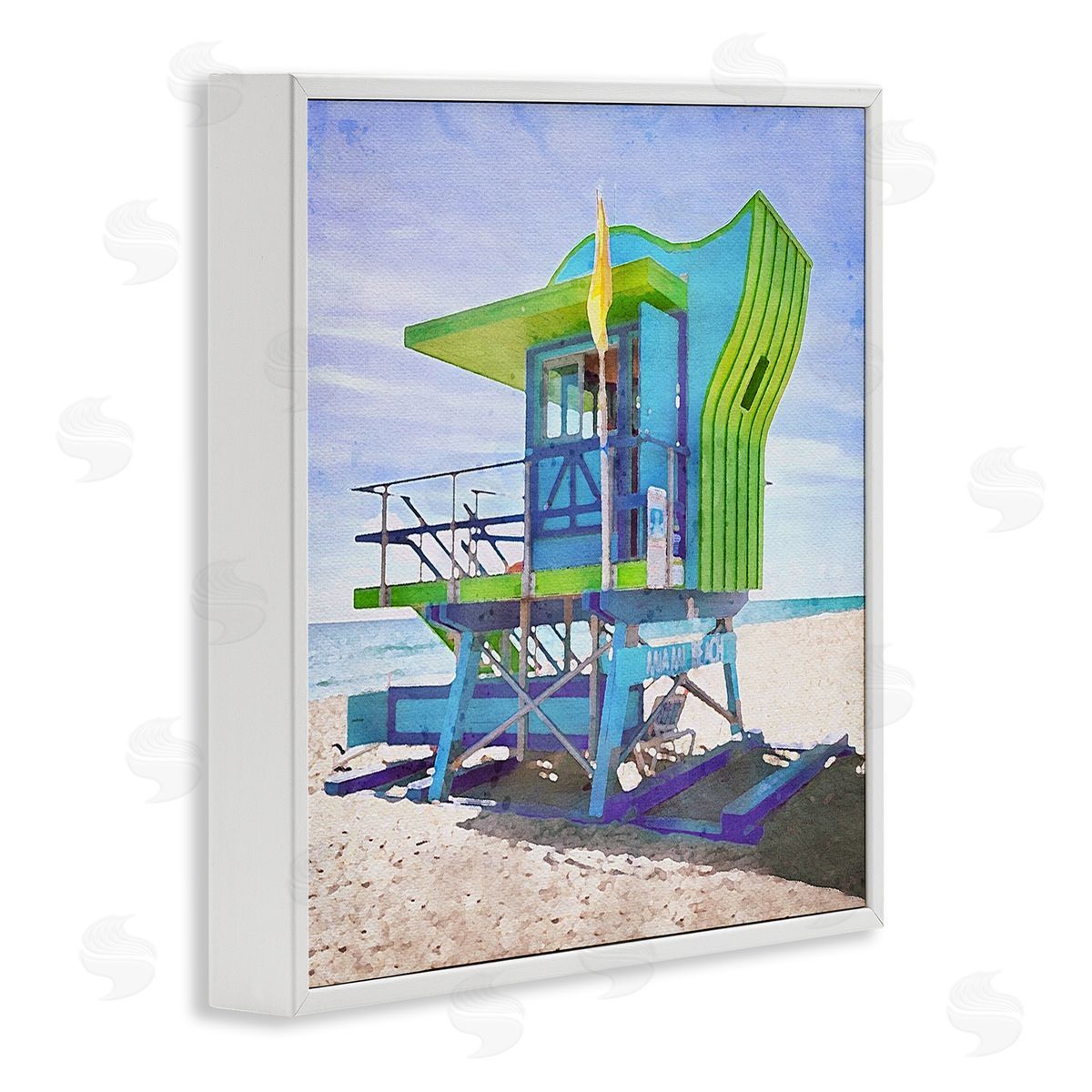 LSR Design Studio Green Beach Hut White Framed Glicee Wall Art Print