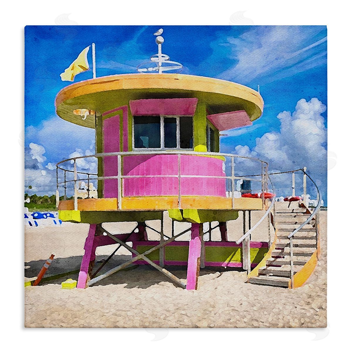 LSR Design Studio Pink Lifeguard Hut Stretched Canvas Wall Art Print
