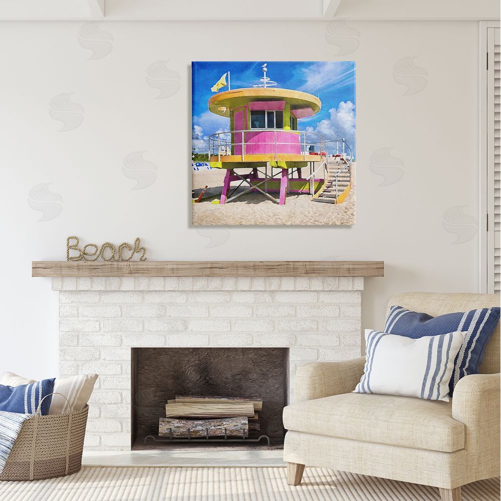 LSR Design Studio Pink Lifeguard Hut Canvas Wall Art in Room