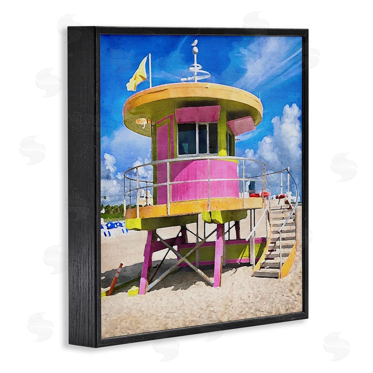 LSR Design Studio Pink Lifeguard Hut Black Framed Glicee Wall Art Print